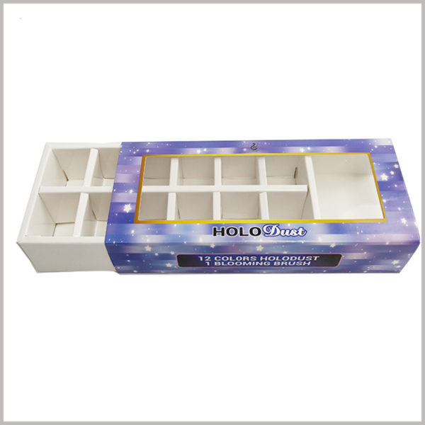 custom drawer boxes with window for nail polish packaging. Customized cosmetic packaging is in the form of drawer box packaging, and the packaging can be opened by simply sliding the inner box of the drawer.