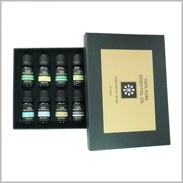 custom essential oil packaging with EVA insert for 12 bottles.The inside of the essential oil packaging box uses EVA as an insert to fix and protect the essential oil.