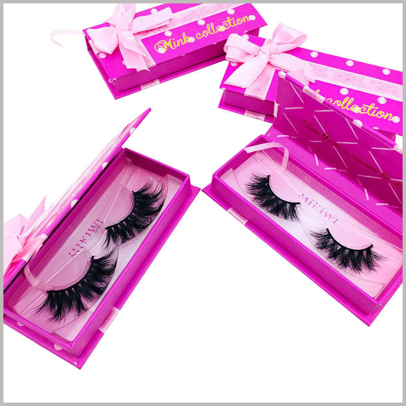 custom eyelash gift box packaging with ribbon.A matching blister tray can be provided according to the size of the false eyelash packaging to fix the false eyelash product.