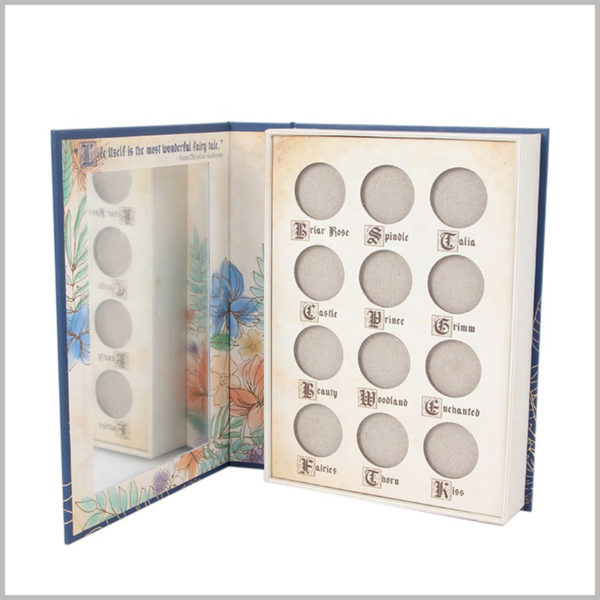 custom eyeshadow palette packaging boxes with mirror. 12-color eye shadow packaging, the color of the eye shadow is printed directly under the eye shadow ring, making it easier for customers to understand the product.