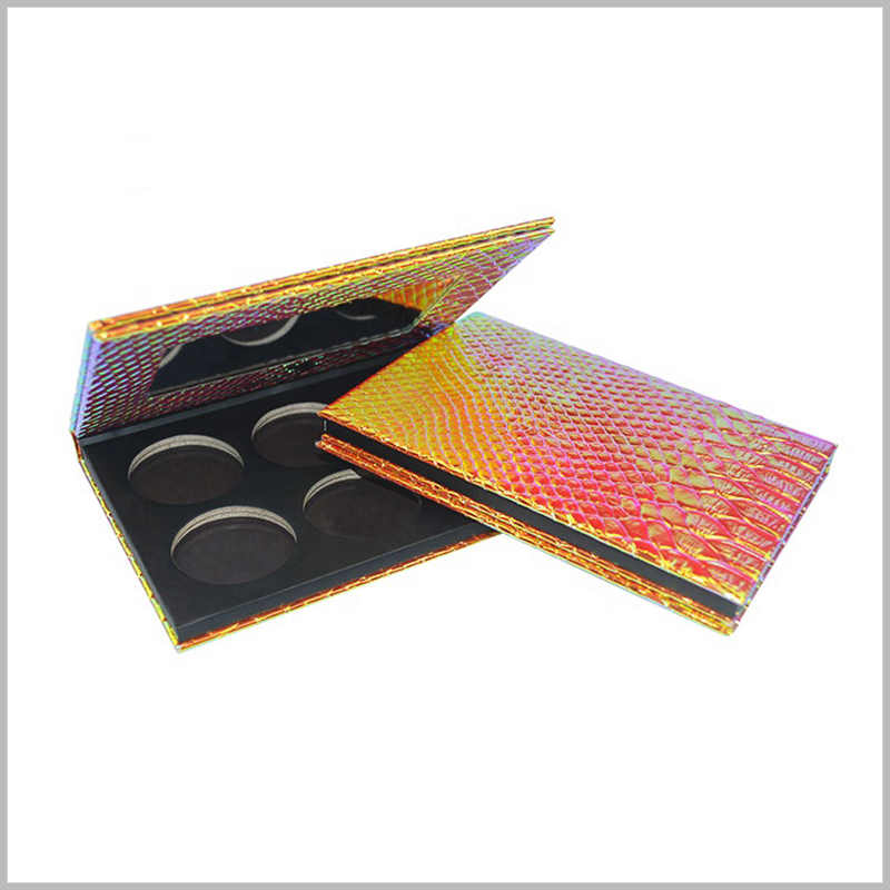 custom eyeshadow palette packaging with mirror. Customers can use the mirror embedded in the eye shadow palette package to make makeup to improve the convenience of using the product.