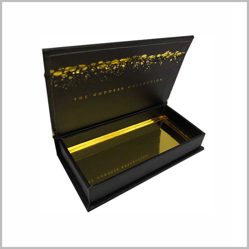 custom false lashes packaging with bronzing printing,The high-gloss gold cardboard is placed in the bottom of the package to set off the interior of the package.