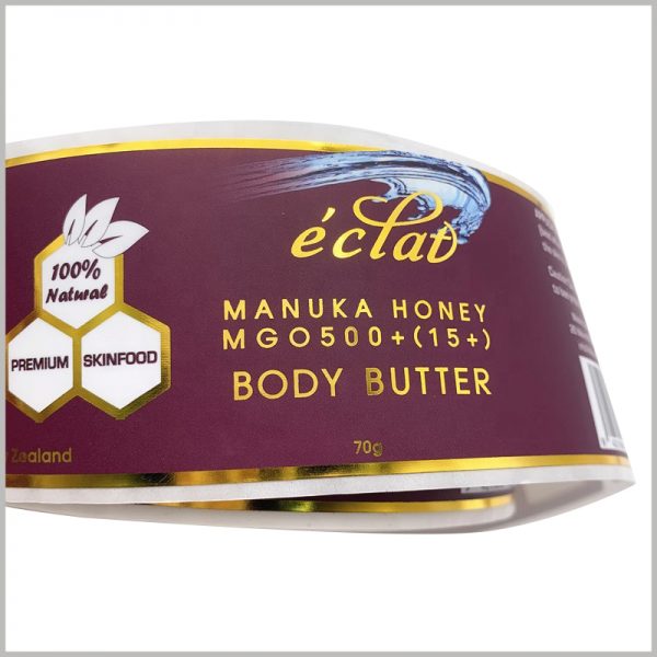 custom fashion labels for body butter.The label content formed by bronzing printing improves the attractiveness of the label and the product, and is more conducive to product sales.