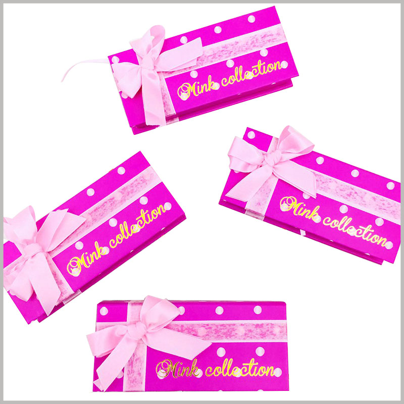 custom gift box packaging with ribbon. There are pink silk gift bows on the top of the custom gift boxes, which increase the value and beauty of the gifts.