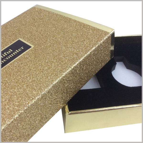 custom gold cardboard boxes for perfume packaging,The inside of the perfume boxes uses a flocking black EVA to hold the perfume glass bottle to maintain the stability of the product.