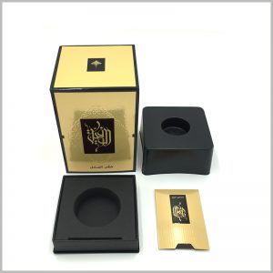 custom gold cardboard boxes for perfumes packaging.Inside the box, we also added high density EVA sponge to fix and protect the perfume bottle