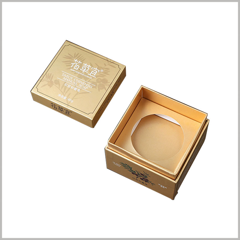 custom gold cardboard soap boxes packaging. Customized golden square boxes are used to accommodate special shape soaps.