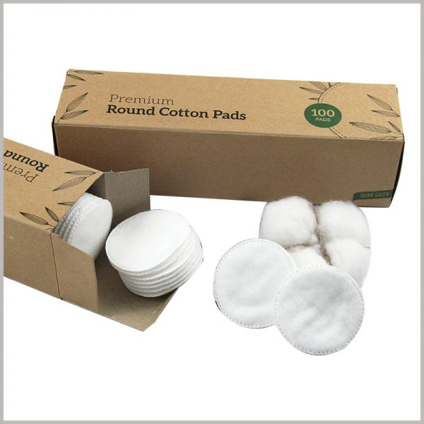 custom kraft paper packaging for cotton pads box. Simple packaging design style, but the basic information of the brand and product are presented to consumers.
