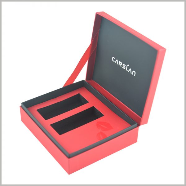 Custom lipstick gift boxes for 2 pieces. The brand name is printed on the inside of the lid of cosmetic gift boxes, allowing customers to enhance their brand impression.