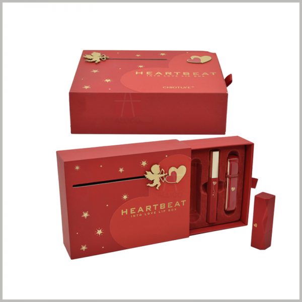 custom lipstick gift boxes set with Flocking blister. A red lipstick gift box with a festive atmosphere will make people feel festive.