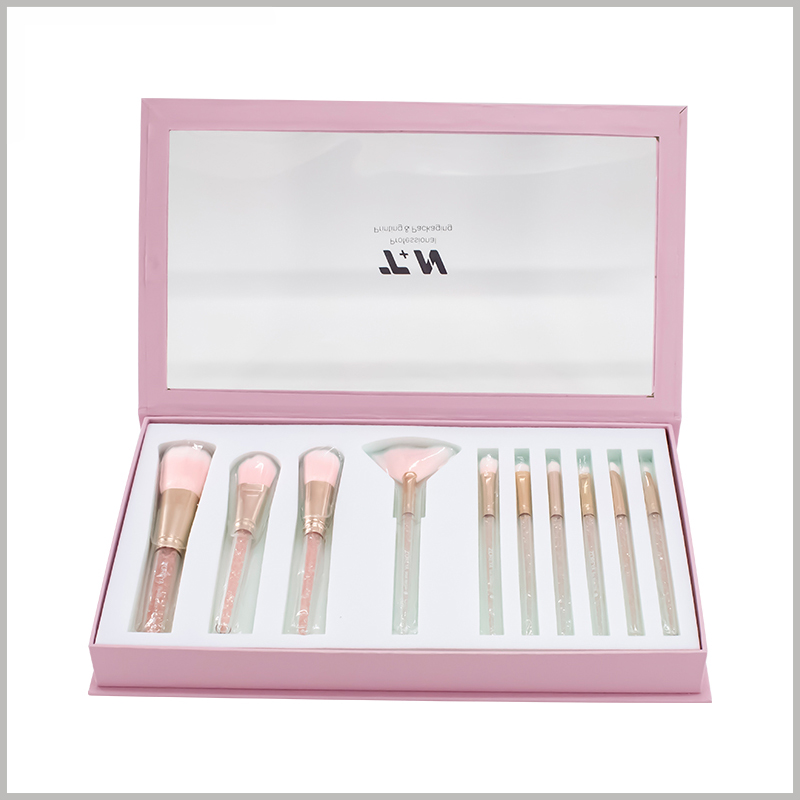 custom makeup brushes packaging for 10 sticks. The custom cosmetic packaging comes in the form of a flip top box and it is very easy to open the packaging.