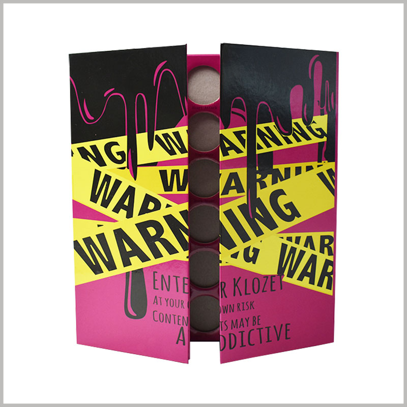 custom makeup eyeshadow palette packaging boxes. The front of the cosmetic packaging has unique printed content and promotional slogans, and eye shadow is more likely to attract customers' attention.