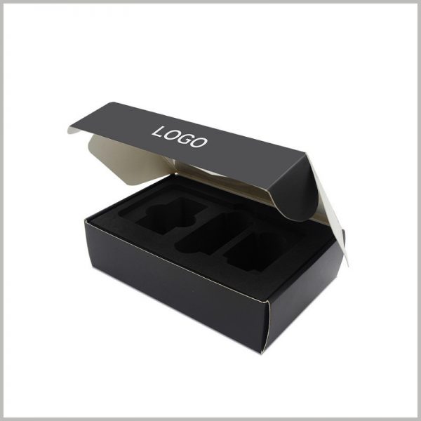 custom packaging with logo for nail polish boxes. The interior of the custom packaging has black flocking EVA, which can be used to fix the product.