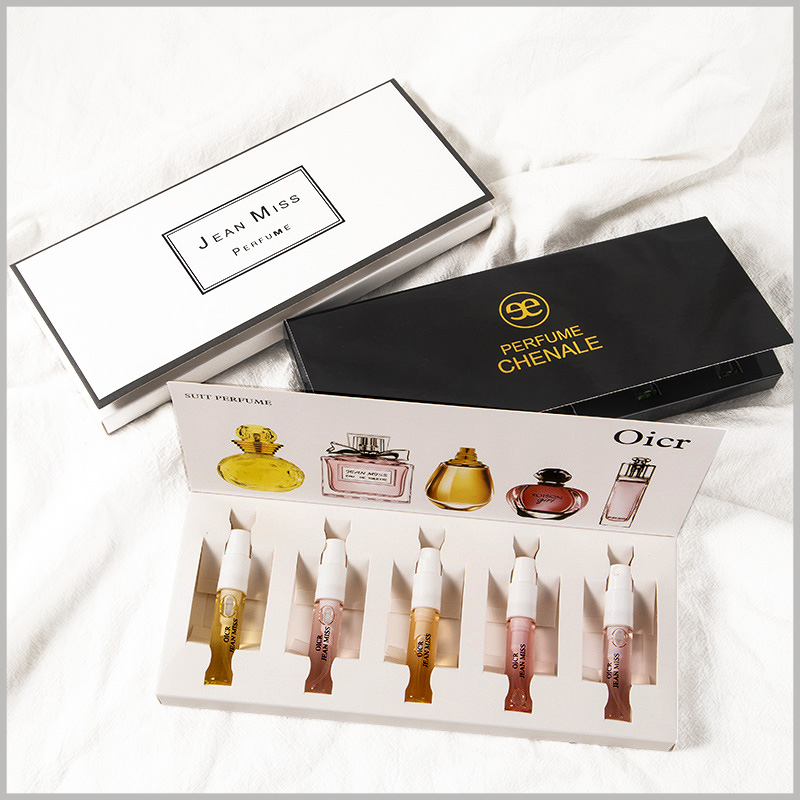 custom perfume packaging with paper insert. Print brand information on the front of perfume boxes to increase the brand value of the product.