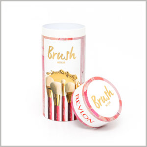 custom round boxes for makeup brushes packaging. The color scheme and packaging design enhance the appeal of customized product packaging.