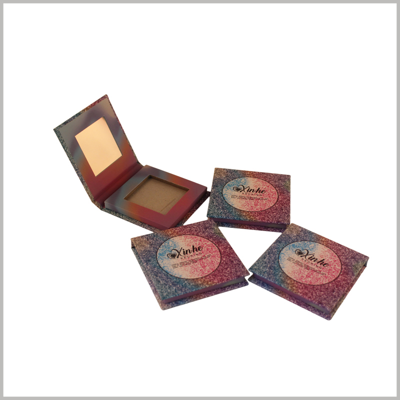 custom single eyeshadow packaging boxes with windows. The full box uses a gradient color as the base color, with bingbing glitter, it is very shiny.