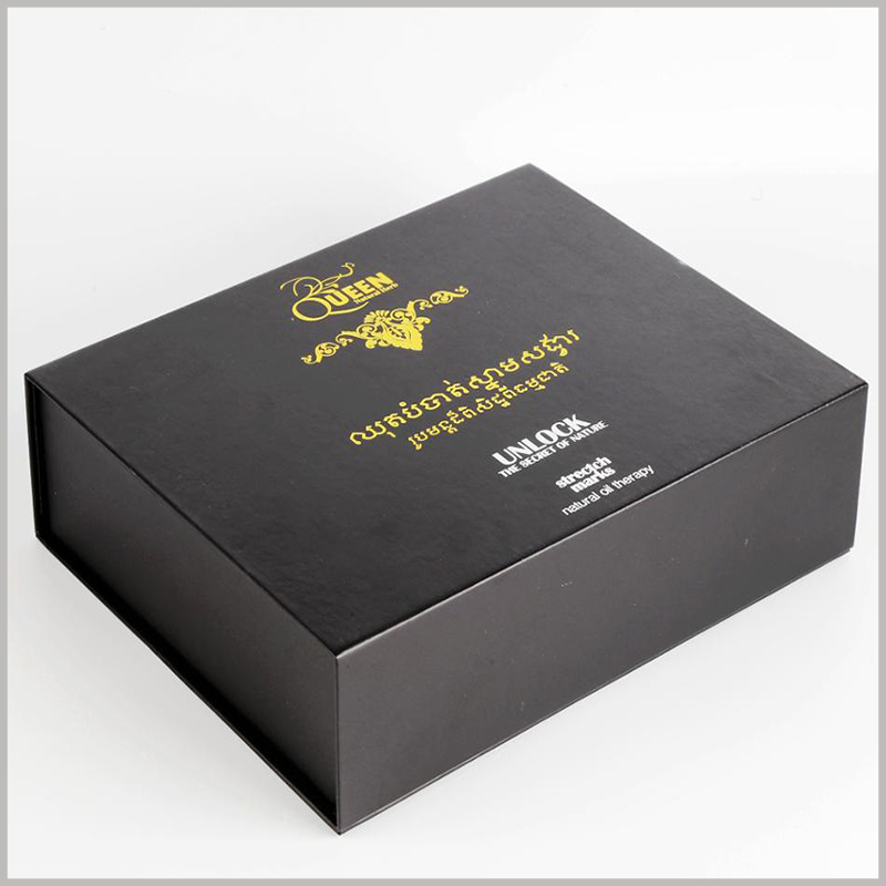 custom skin care essential oil packaging boxes set,black hard cardboard boxes with printing.