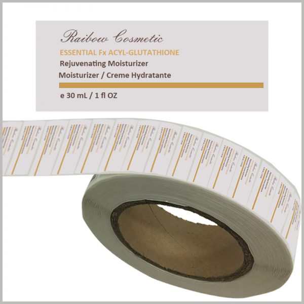 custom skin care product labels for moisturizer.Rectangular paper labels are used for skin care product labels, and the information on the label is printed by CMYK and bronzing.