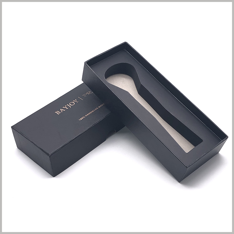custom small cardboard boxes for single makeup brush packaging. Customized cosmetic boxes have EVA inside the packaging to fix the product and avoid movement inside the packaging.