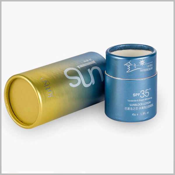 custom small round boxes packaging for 1.5oz sun lotion.This small paper tube package has printed content. The printed product information allows customers to quickly and independently understand the product.