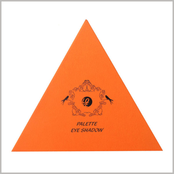 custom triangle boxes for eyeshadow palette packaging. Orange is a warm color and is more easily accepted by customers, so it is used as a background color for cosmetic boxes.