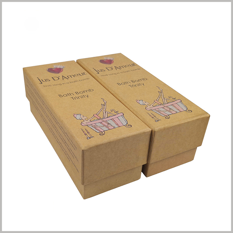 eco friendly kraft packaging for bath bombs. The customized kraft paper packaging is designed according to the bath ball bomb, which can promote the product and brand well.