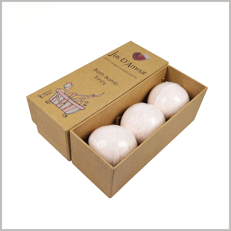 eco friendly kraft paper packaging for bath bombs. The kraft paper boxes with lids, and the top lid and the main part of the packaging can be completely separated.