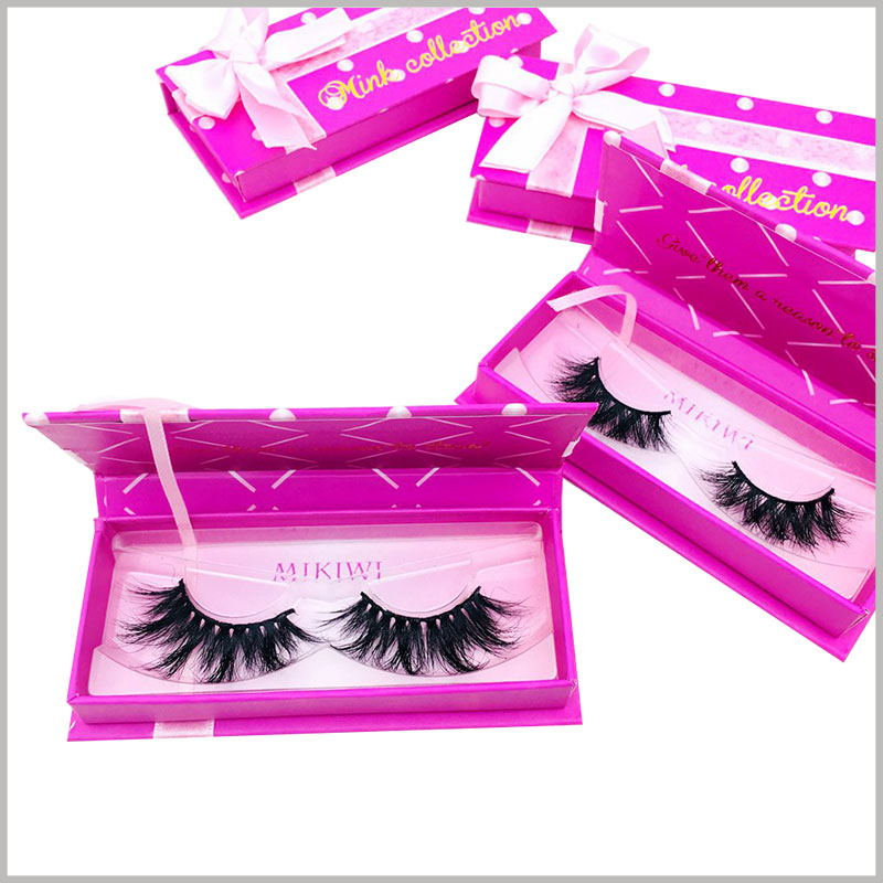 eyelash box packaging with ribbon. There is a printed art paper on the bottom of the blister tray to increase the aesthetics and publicity value of the bottom of the package.