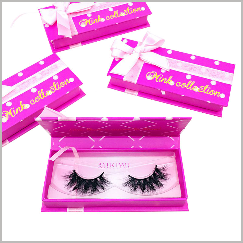 eyelash gift box packaging with ribbon. The cute beauty boxes increase the attractiveness and artistry of false eyelash products, which are very helpful to increase the value of the product.
