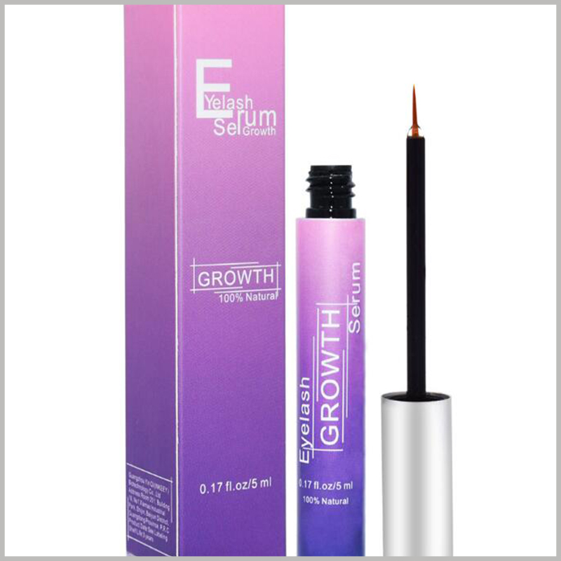 fashion cosmetic boxes packaging for eyelash growth serum. As the main element of the packaging design, gradient purple has a fashionable atmosphere, which improves the attractiveness of packaging and products.