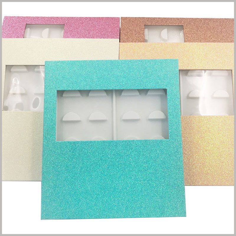 fashion eyeslash packaging box with window for pack of 10 pairs. Shiny and fashionable false eyelash packaging is one of the important ways to increase the attractiveness of products.
