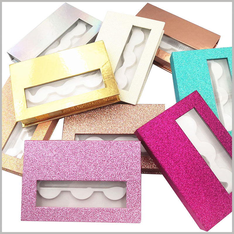 custom fashion shiny eyelash packaing box with window for lot of 3 pairs