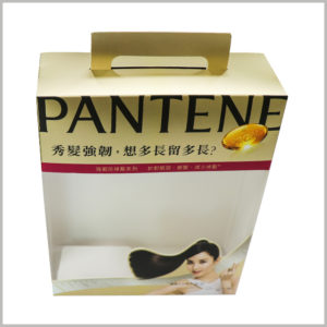 foldable shampoo packaging box with windows wholesale. The main raw materials for product packaging are 350gsm single-powder paper and 0.2mm pvc. The cost of shampoo packaging is very low.