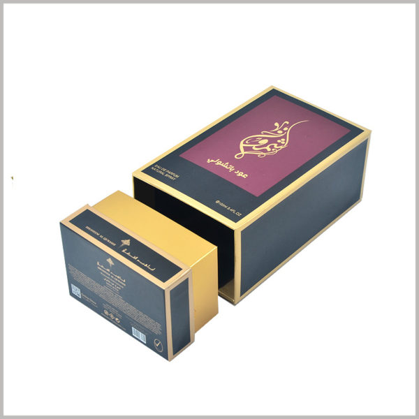 high-end 100 ml perfume gift boxes wholesale. The customized cosmetic packaging has a compact structure and a unique design, which can well reflect the value of perfume.