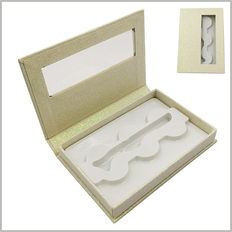 Custom high quality shiny eyelash packaing box with window for lot of 3 pairs.