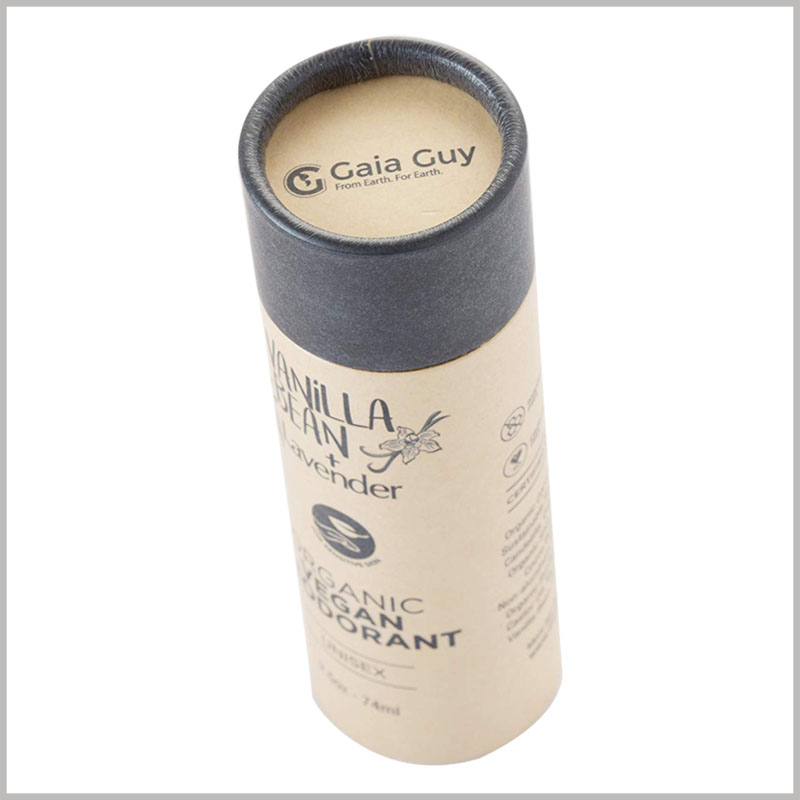 Custom kraft tube for 74ml deodorant packaging. Custom tube packaging is based on deodorant capacity to determine the diameter and height.