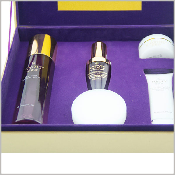 Custom large cardboard boxes packaging for skin care boxes, The inside of the custom box has EVA inserts to protect the skin care products and maintain a good display of skin care products.