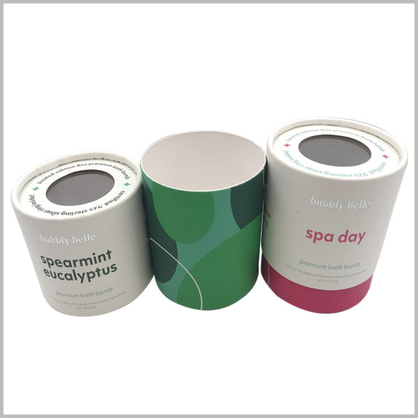luxury bath bomb packaging tube with window, the paper tube packaging has a unique design, and the printed content can be customized according to the product.