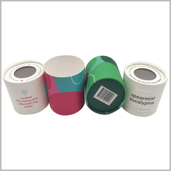 Luxury bath bomb packaging tube with window wholesale, the product barcode is printed on the bottom of the paper tube to improve the credibility of the product.