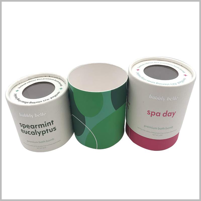 luxury bath bomb packaging tube with window, the paper tube packaging has a unique design, and the printed content can be customized according to the product.