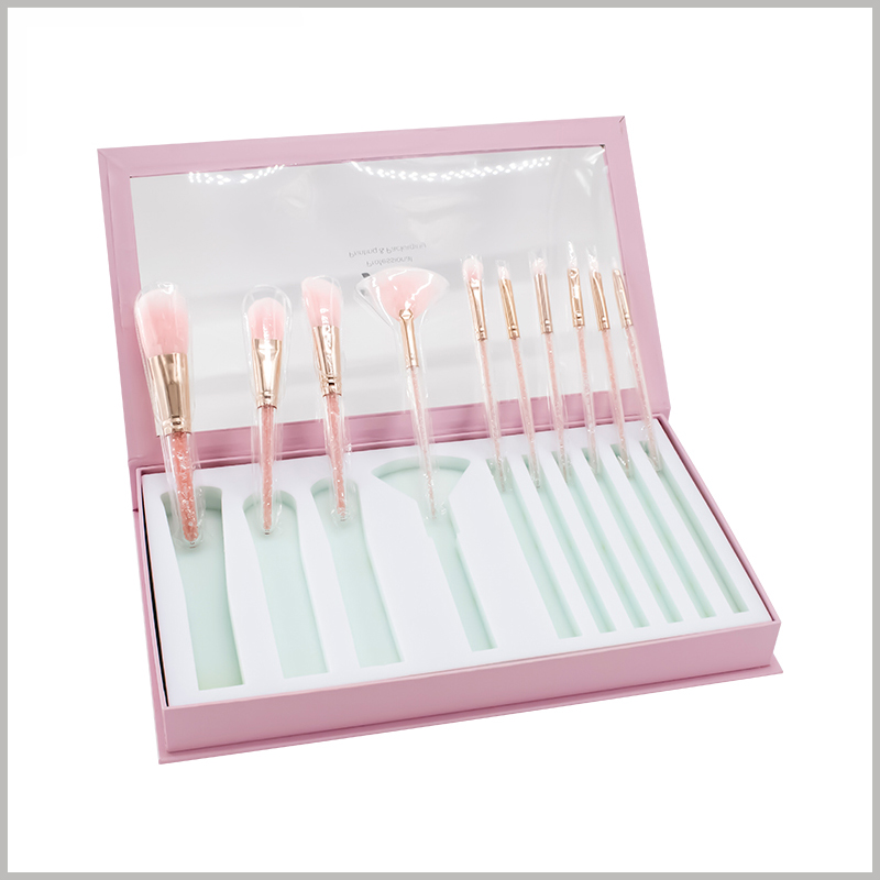 makeup brushes packaging for 10 stick with eva insert. The plug-in inside the package, the hollow shape is familiar with the product, which is conducive to fixing the product.