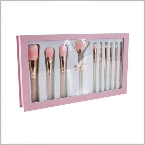 makeup brushes packaging for 10 stick with windows wholesale. With the help of clear pvc windows, customers can directly see the products inside the package, and the display effect is very good.