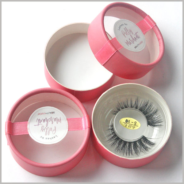 pink false eyelash packaging box with windows,The whole is made of tender pink thick coated paper, which is a cute little box packaging style that girls like very much.