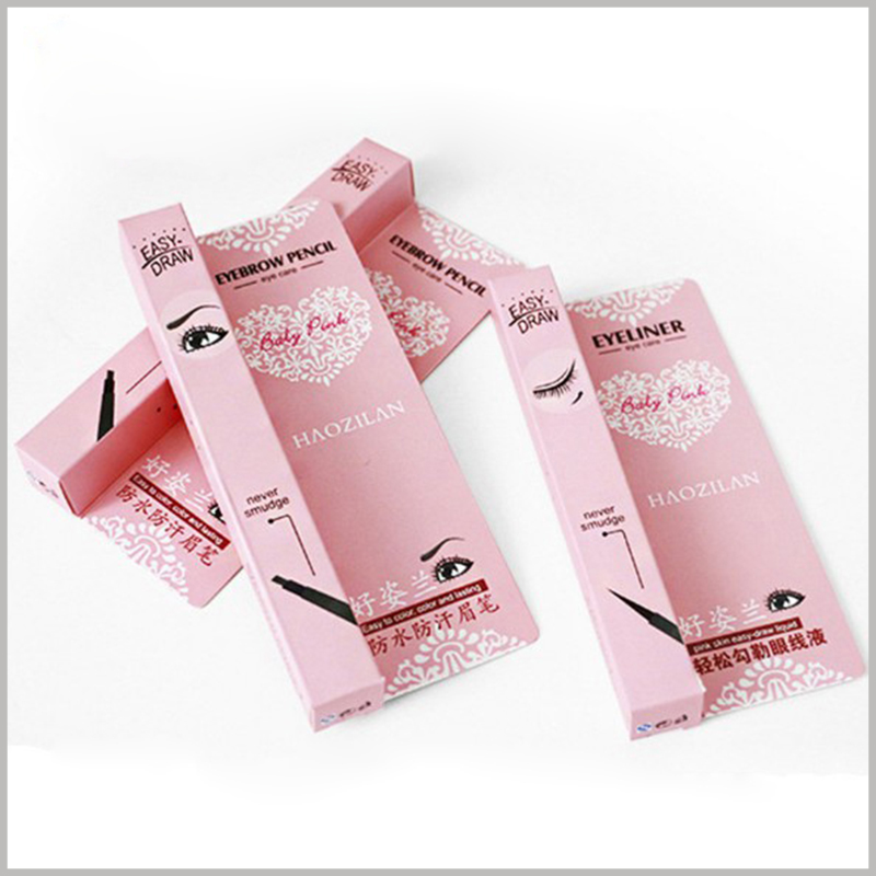 Custom pink small product boxes for eyeliner pencil packaging. The specific packaging design makes the product and packaging match, which is conducive to product promotion.