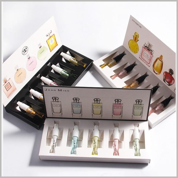 printed perfume packaging with paper insert. You can choose different colors of paper card inner support according to the product.