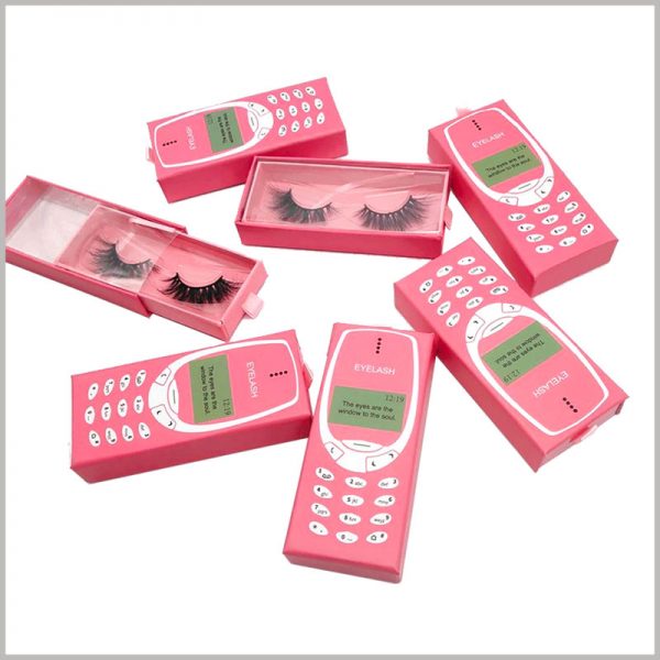 red cell phone eyelash packaging box with windows.Customize personalized eyelash packaging and print related brand information or promotional slogans to improve the attractiveness of the product.