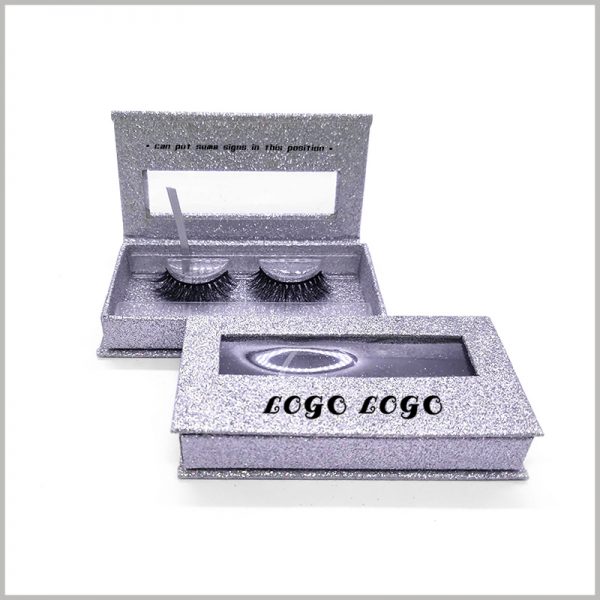Custom silver cardboard boxes for eyelash packaging.Without opening the package, you can see the eyelashes inside the cardboard boxes through clear windows.