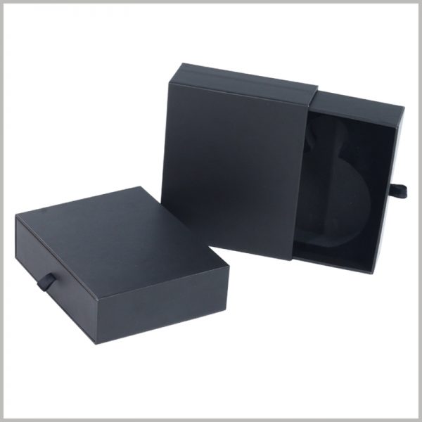 small black cardboard boxes with EVA insert,Open the package in the form of a sliding drawer boxes.