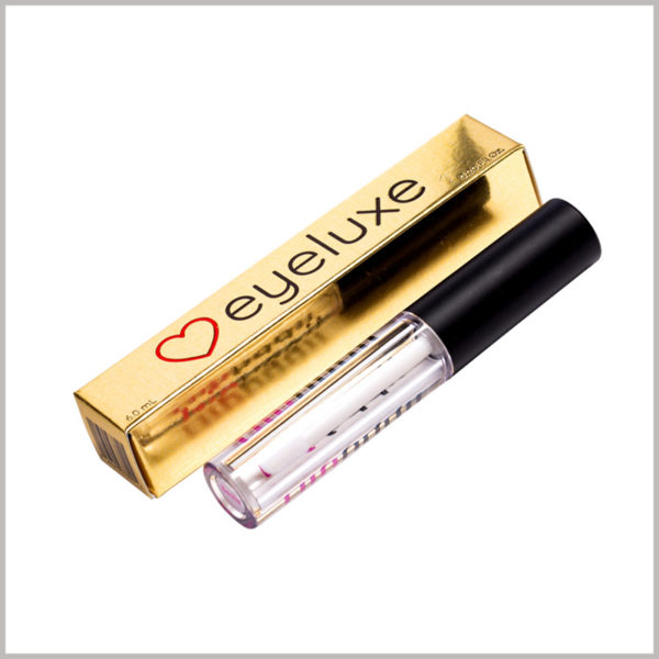 small gold boxes for 6ml lip gloss packaging. The compact packaging structure can only hold a single bottle of 6ml lip gloss, which is a cost-effective cosmetic packaging.
