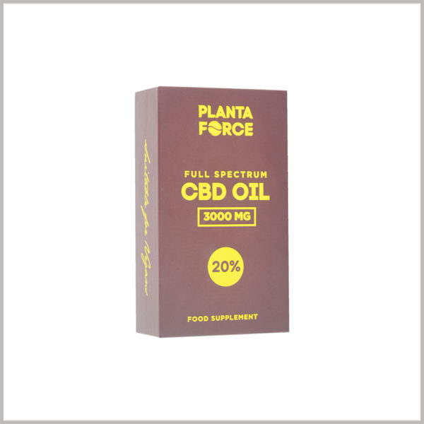Small rectangle boxes for CBD essntial oil packaging.The font and text on the packaging are more attractive with the overlapping effect of bronze printing and UV printing.